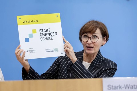 Bettina Stark-Watzinger (FDP), Federal Minister of Education and Research, at a press conference on