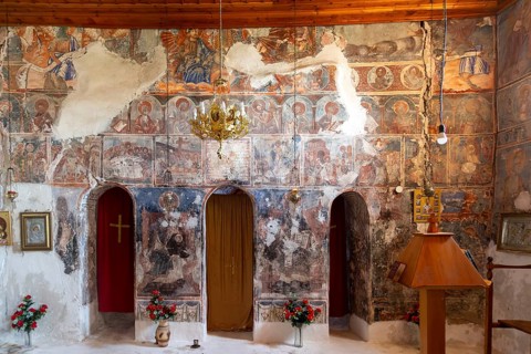 Interior of Greek Orthodox church of Saint Mary, or Panagia Monastery, Dhermi, Albania, Europe