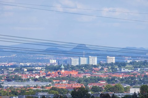 Cityscape Dresden, Unicampus, court, Zschertnitz and Saxon Switzerland with the Lilienstein,