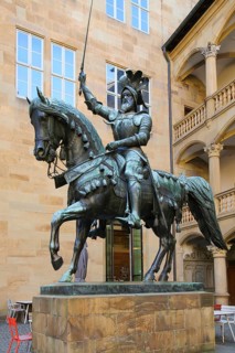 Equestrian statue of Count Eberhard im Bart, Eberhard I, Duke, bronze statue, art in public space,