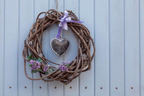 Door wreath with heart, Rhineland-Palatinate, Germany, Europe