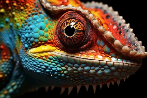 Vibrant close-up image capturing the intricate details and vibrant colors of a chameleon against a