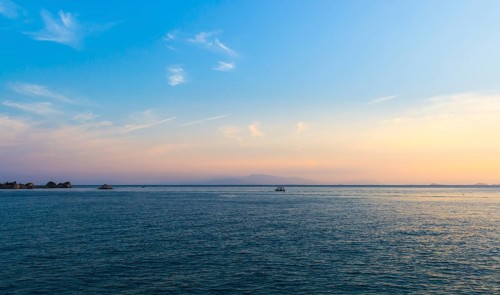 Blue sky over the sea in the marine reserve. Malaysia