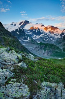Sunrise with Gwächtenhorn and Steingletscher on the Susten Pass, Canton of Bern, Switzerland,