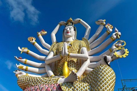 Eighteen-armed Guanyin statue, Buddhist temple Wat Plai Laem, Koh Samui, Thailand, Asia