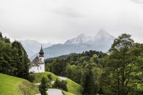 Maria Gern pilgrimage church, view of the Watzmann, Berchtesgarden Alps, Berchtesgaden,