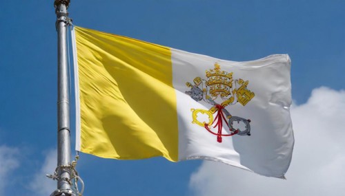 Flags, the national flag of the Vatican, Vatican State fluttering in the wind