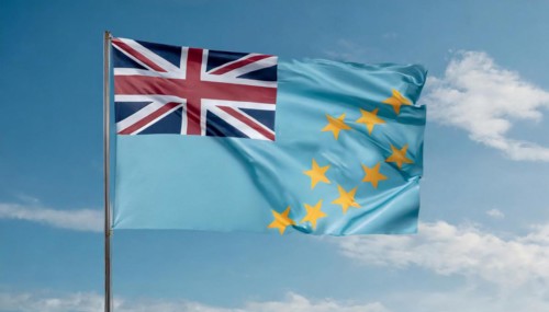 Flags, the national flag of Tuvalu flutters in the wind
