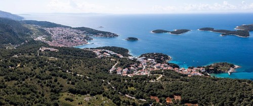 Aerial view, Pakleni or Paklinski Islands off the island of Hvar, Dalmatia, Croatia, Europe