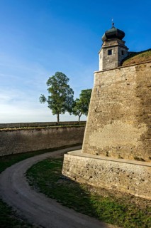 Guardhouse on fortress rampart, fortress wall with moat, bastion main guard, Wülzburg fortress,