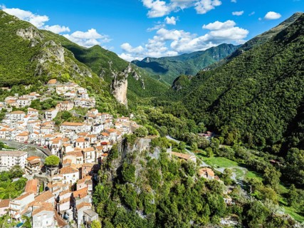 Orsomarso from a drone, Cosenza, Calabria, Italy, Europe