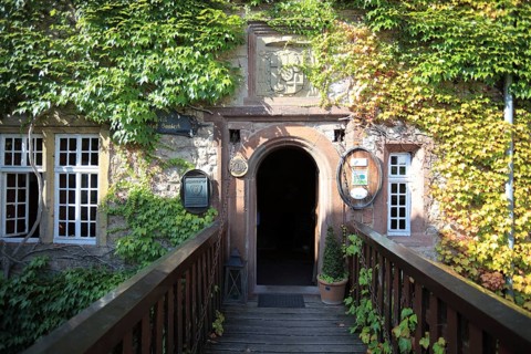 Entrance to the winery at Saaleck Castle near Hammelburg, Lower Franconia, Bavaria, Germany, Europe