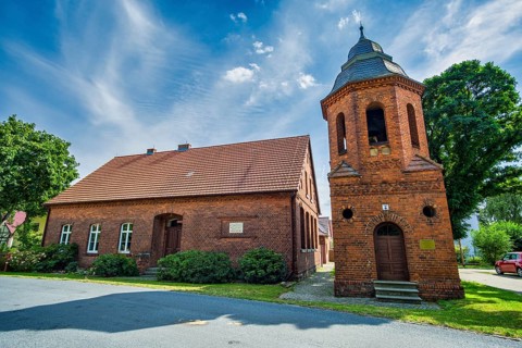 Old school with bell tower, Zeischa, Bad Liebenwerda, Brandenburg, Germany, Europe