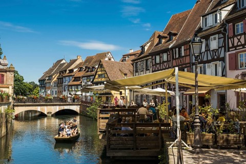 Picturesque colourful half-timbered houses, La Petite Venise, Colmar, Alsace, Bas-Rhin, France,