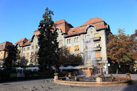 Banat, Timisoara, Timisoara, Old Town, Fountain at Piata Victoriei, Victory Square, Romania, Europe