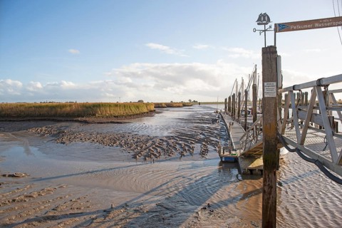 Low water, Ems, silt inflow, ferry harbour, Petkum, East Frisia, Germany, Europe