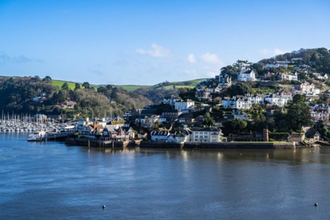 View of Kingswear from Dartmouth over River Dart, Devon, England, United Kingdom, Europe