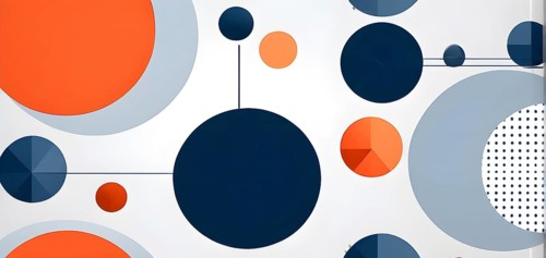 Minimalist composition of overlapping geometric shapes, such as circles, squares, and triangles,