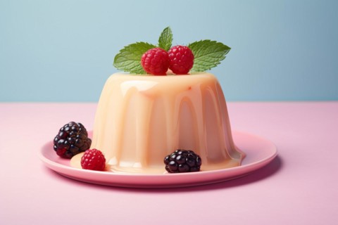 White vanilla pudding with berry fruits. KI generiert, generiert, AI generated