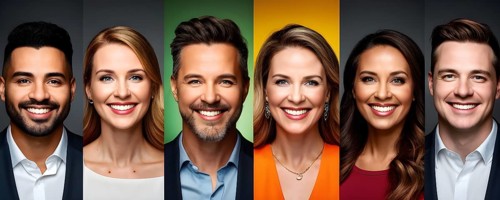AI generated collection of headshots featuring a diverse range of smiling individuals