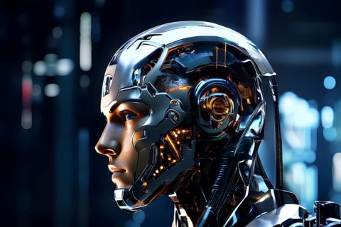 Advanced humanoid robot heads illustrating future robot concepts, AI generated