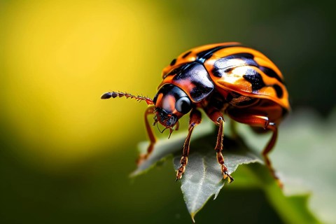Close up of a colorado potato beetle illuminated by soft diffused light, AI generated