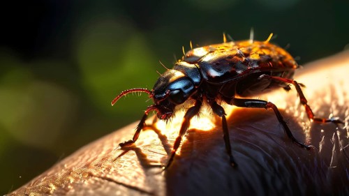 A close up of a riparian forest tick sitting on a human skin, AI generated