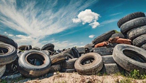 Symbolism, large junkyard with old car tyres, AI-generated, AI-generated, AI generated