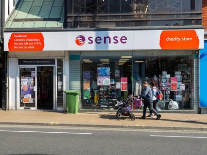 Sense charity shop on street in town centre of Ipswich, Suffolk, England, UK