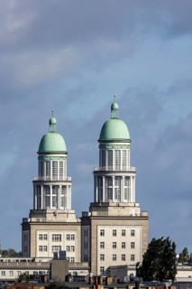 Towers at the Frankfurter Tor. The striking towers are part of the architectural ensemble of