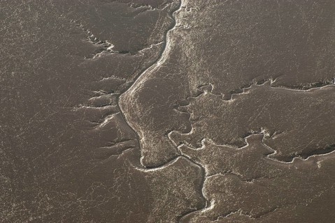 Mühlenberger Loch, brackish mudflats, tidal creek, Tiede, low tide, mudflats, aerial view, Hamburg