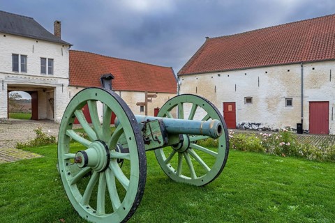 Cannon at Château d'Hougoumont, fortified farm, manor, defended by British troops during the 1815