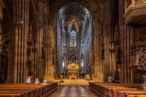 Interior of Freiburg Minster, Freiburg im Breisgau, Black Forest, Baden-Württemberg, Germany,