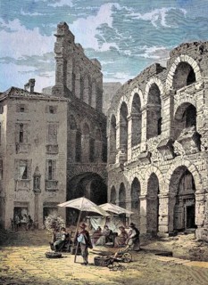 Merchant in the Arena in the centre of Verona, Italy, digital reproduction of an original 19th