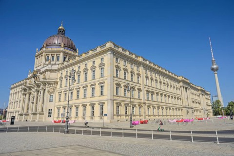 West façade corner south façade, Humboldt Forum, Schlossplatz, Mitte, Berlin, Germany, Europe