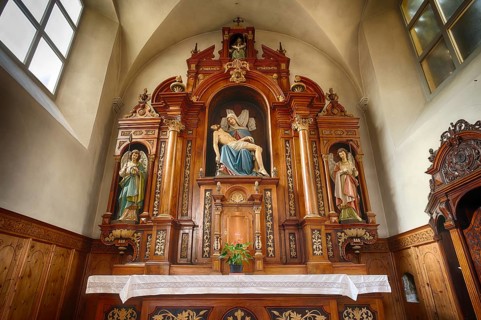 Interior view of the choir, altar, Capuchin Church of St Maximilian, Capuchin Monastery, Merano,