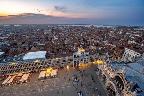 Evening atmosphere, St Mark's Basilica and St Mark's Square, view from the Campanile di San Marco
