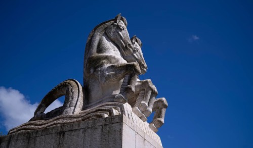 Statue of the Horses, horse sculpture, Imperial Square, Jardim da Praça do Império, Belém, Lisbon,