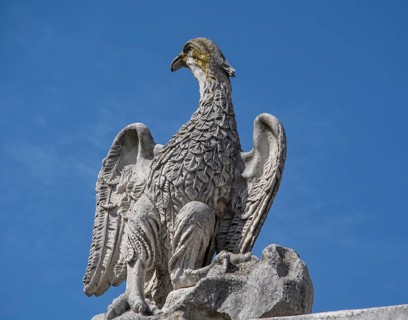 Stone figure as a bird in Urbino, Marche, Italy, Europe
