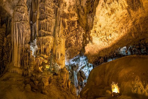 Stalactite cave, Grotta di Nettuno, Neptune cave, Capo Caccia, near Alghero, Sardinia, Italy,