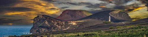 Panorama coastal landscape with lighthouse Azores island Faial