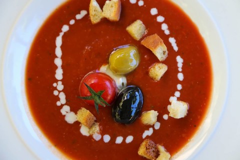 Restaurant Schloss Haigerloch, Gazpacho, cold Spanish vegetable soup, pureed tomatoes and red