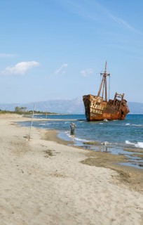 Shipwreck, stranded coaster Dimitrios, Valtaki beach, Laconian Gulf, Laconia, Peloponnese, Greece,
