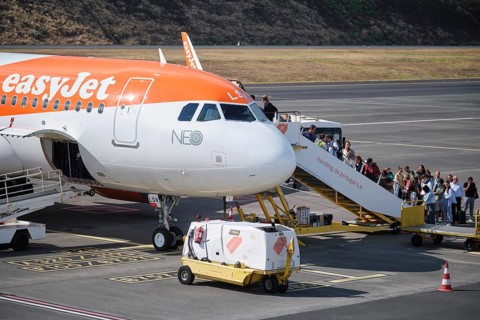 Lisbon, Portugal - September 2, 2023: Passenger boarding easyJet Airbus A321-251N passenger plane