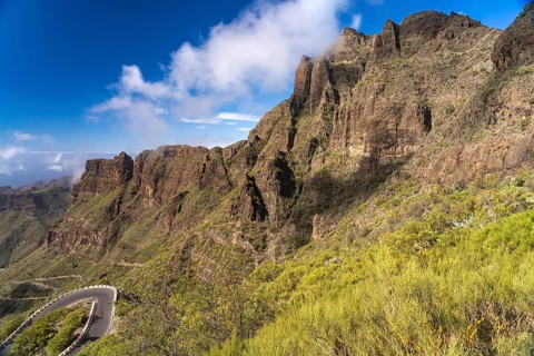 Landscape in the Teno Mountains with the road to Masca, Tenerife, Canary Islands, Spain, Europe
