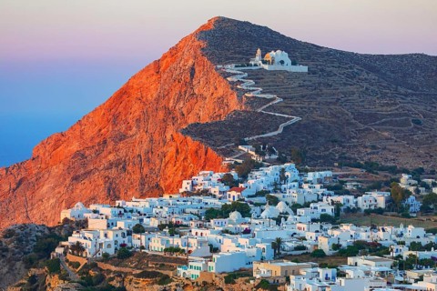 View of the of Chora village, Chora, Folegandros Island, Cyclades Islands, Greece, Europe