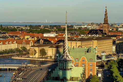 View from the tower of Christiansborg Castle Church to Copenhagen with Børsen, Church of the