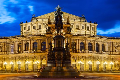 Theatre Square with Semper Opera House and King John Monument, Dresden, Free State of Saxony,