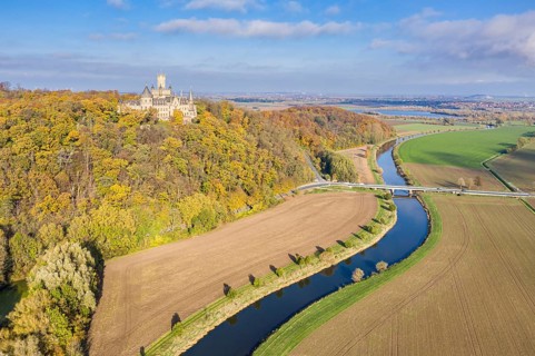Castle Marienburg south from Hannover, on Mt Marienberg above river Leine, autumnal foliage,