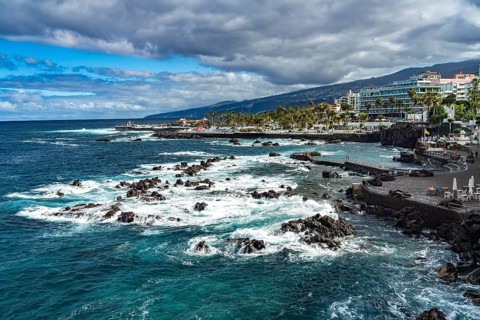 Seawater swimming pool and beach of San Telmo on the coast of Puerto de la Cruz, Tenerife, Canary